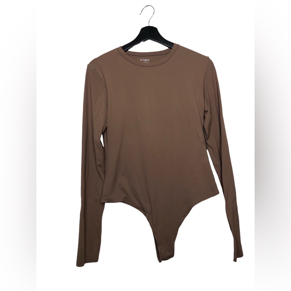 PUMIEY Long Sleeve Bodysuit, Taupe, XL